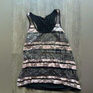 Vanity Black and Pink Striped Sequin Tank Top